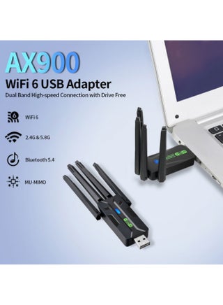 محول واي فاي 6 USB لأجهزة الكمبيوتر المكتبية - محول شبكة لاسلكية AX900 بتردد 5 جيجاهرتز/2.4 جيجاهرتز، توصيل وتشغيل، 4 هوائيات 5 ديسيبل، يدعم Windows 11/10 - view 2