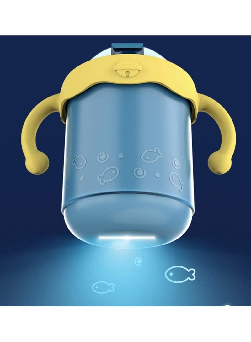 Child Thermos Cup Baby Sippy Mug Stainless Steel Trainer Straw Flask with Scale and Double Layer Lid Water Milk 300 ML Blue - Image 2