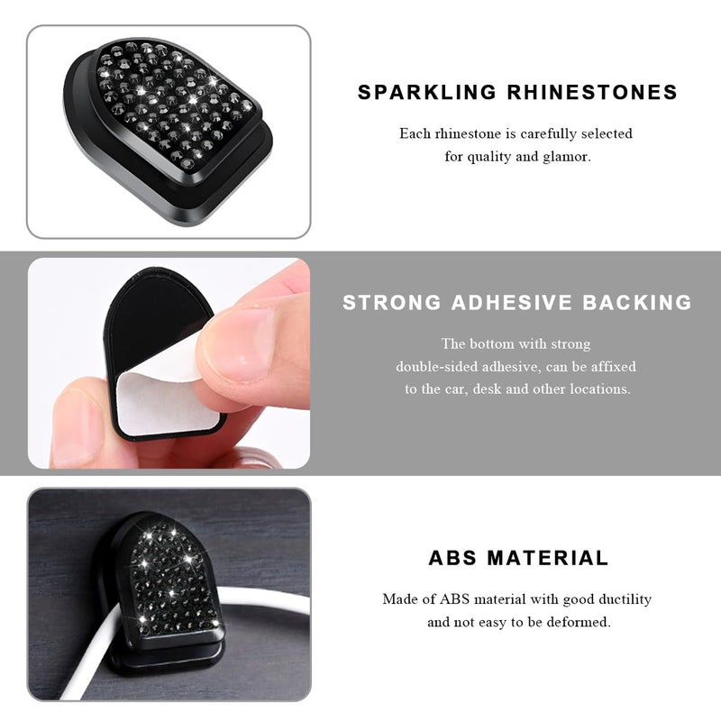 ZNDAW 4 PCS Bling Car Mini Hooks, Cute Rhinestone Adhesive Back Seat Auto Hangers, Multifunctional Crystal Hanging Storage Hook for Vehicle Dashboard Wall Hat Coat Towel Key (Black) - Image 3