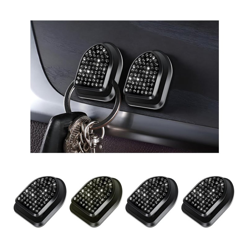 ZNDAW 4 PCS Bling Car Mini Hooks, Cute Rhinestone Adhesive Back Seat Auto Hangers, Multifunctional Crystal Hanging Storage Hook for Vehicle Dashboard Wall Hat Coat Towel Key (Black) - Image 1