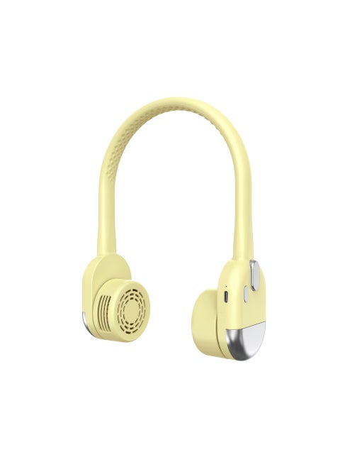 Portable Bladeless Neck Fan Strong Wind Quiet 3-Speed Yellow [full silicone adjustment brushless flagship 720 degrees to adjust the wind direction]]