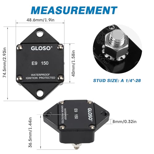 GLOSO Circuit Breaker E94 Panel Mount T1 Auto Reset for Marine Automotive Truck (100A) - Image 2