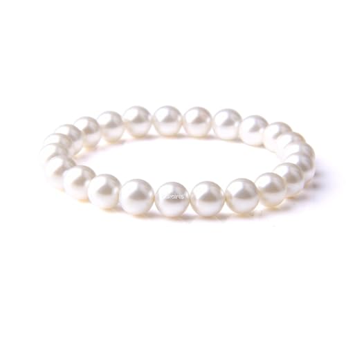 EDMIRIA 7 Day Bracelets | Shell Pearl Semi Precious Reiki Chakra Stones for Monday | Day wise Healing Meditation Crystal 8mm Gemstones Bracelet for Men & Women (Monday) - Image 1