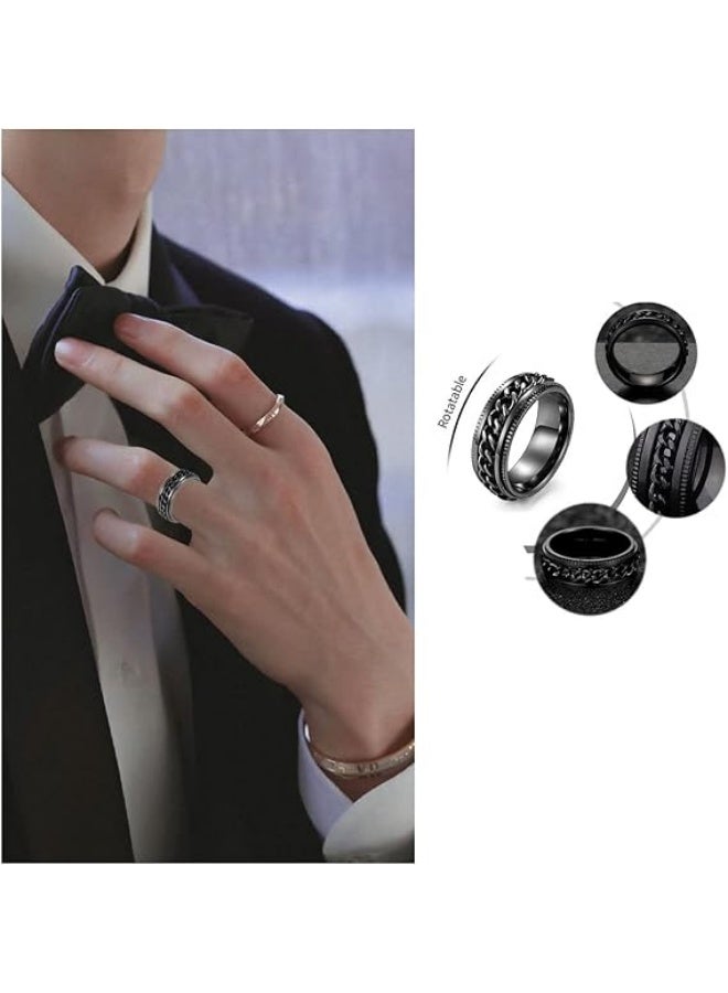 Stainless Steel Ring Set (4pcs Band), Men's Wedding Rings, Cool Spinner Rings, Black, Silver, Gold, Blue, 8mm Width, Unisex - Image 2
