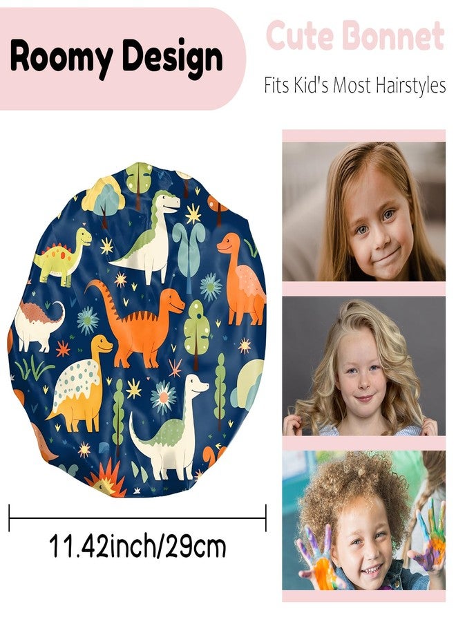 BHAHB 2 PCS Kids Bonnets for Girls Boys Satin Silk Hair Bonnets Double Layer Elastic Adjustable Hair Caps for Sleeping Reusable Cute Aesthetic-Dinosaur Cars - Image 2