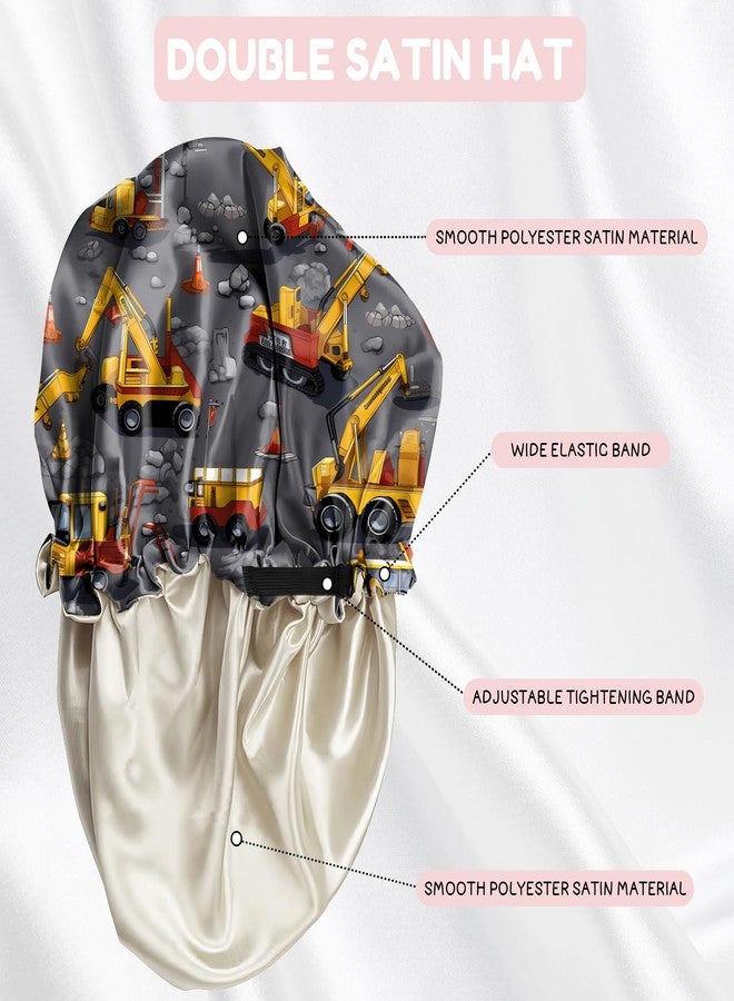 BHAHB 2 PCS Kids Bonnets for Girls Boys Satin Silk Hair Bonnets Double Layer Elastic Adjustable Hair Caps for Sleeping Reusable Cute Aesthetic-Dinosaur Cars - Image 3