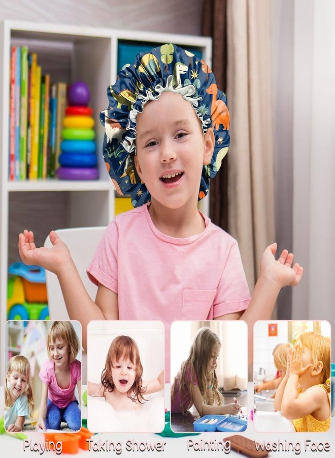 BHAHB 2 PCS Kids Bonnets for Girls Boys Satin Silk Hair Bonnets Double Layer Elastic Adjustable Hair Caps for Sleeping Reusable Cute Aesthetic-Dinosaur Cars - Image 5