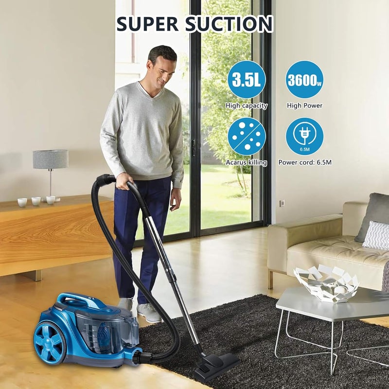 TDOO 3600W High Power Vacuum Cleaner, 3.5L Large Capacity Washable, Anti-Bacterial and Anti-Mite Vacuum Cleaner, Quiet Operation Strong Suction, Suitable for Pet Hair, Carpet, Tile, Floor - Image 4