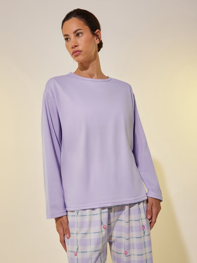 Take Two Take Two Solid Long Sleeve T-Shirt with Bra and Printed Pyjama Set  - Image 2