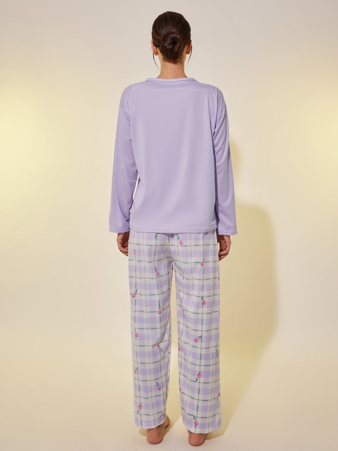 Take Two Take Two Solid Long Sleeve T-Shirt with Bra and Printed Pyjama Set  - Image 5