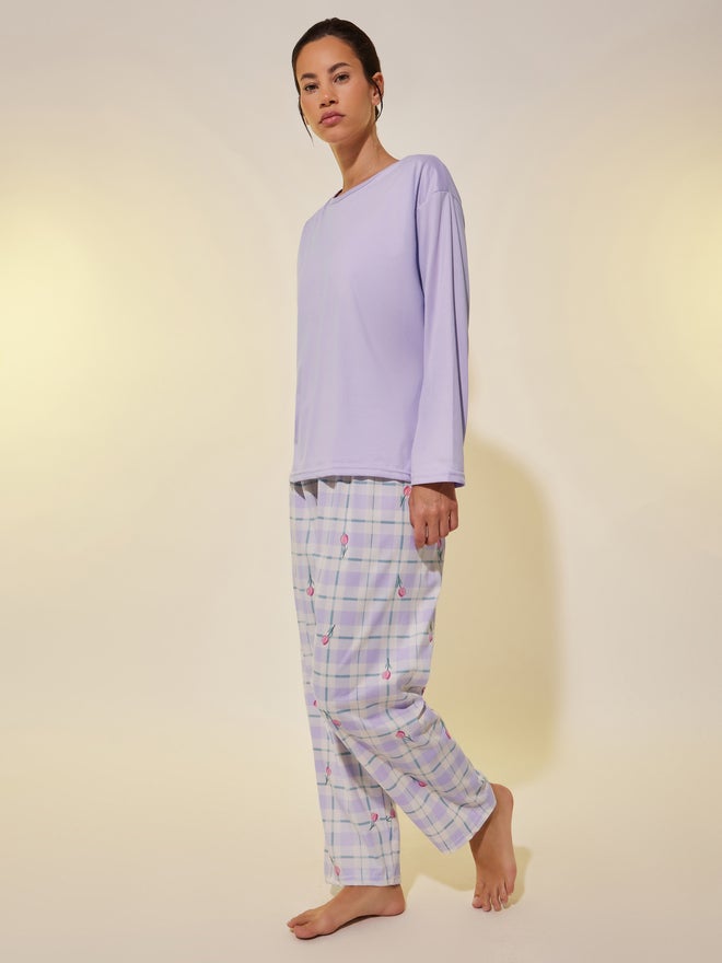 Take Two Take Two Solid Long Sleeve T-Shirt with Bra and Printed Pyjama Set  - Image 1