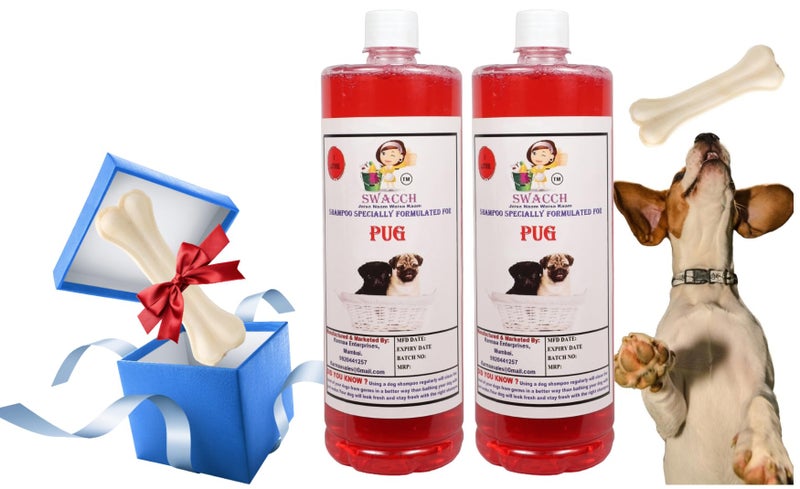 swacch Shampoo | Puppy Safe Shampoo | Pug Dog Shampoo (1 Litre) (Pack of 2) Jasmine + Medium White Bone | Dog Chew Bones | Teething chew Toy | Dental Teething |Combo Pack - Image 1