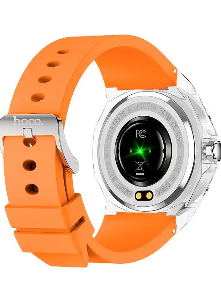 هوكو ساعة HOCO Y13 1.09 بوصة بلوتوث 5.0 ذكية بإطار من الفولاذ المقاوم للصدأ مع حافظة كريستالية للرجال تدعم مراقبة النوم الرياضية لون برتقالي - Image 3