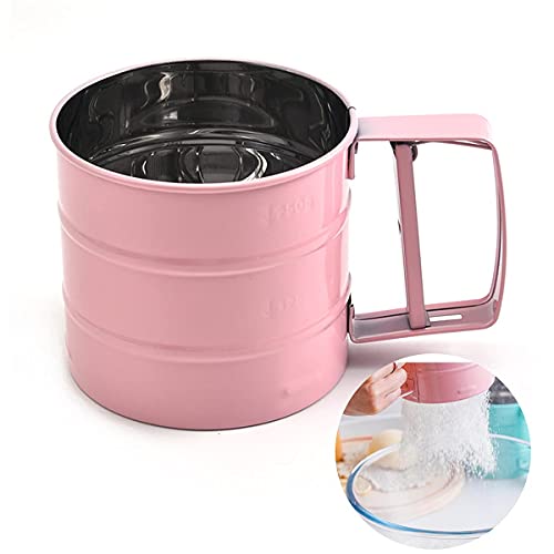 Melostu Cenbee Flour sieve stainless steel material manufacturing,Coffee Sieve Cup,Semi Automatic 2 Cup Sifter for Baking | Fine Mesh Pastry Sieve Cup（Pink） - Image 2