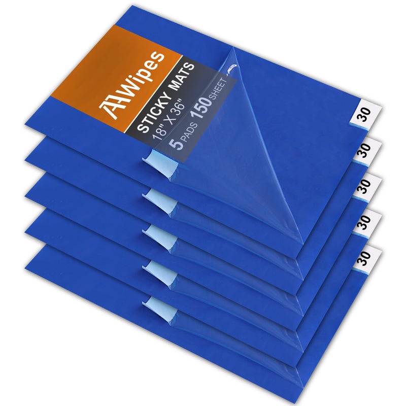 AAwipes AAwipes 150 Sheets 18 x 36 Adhesive Mats Blue Sticky Mats Case of 5 Packs 30 SheetsPacks Cleanroom Sticky Floor Mats Peel Off for Construction Hospital Labs  Remove TrafficBorne Dust  Dirt 
