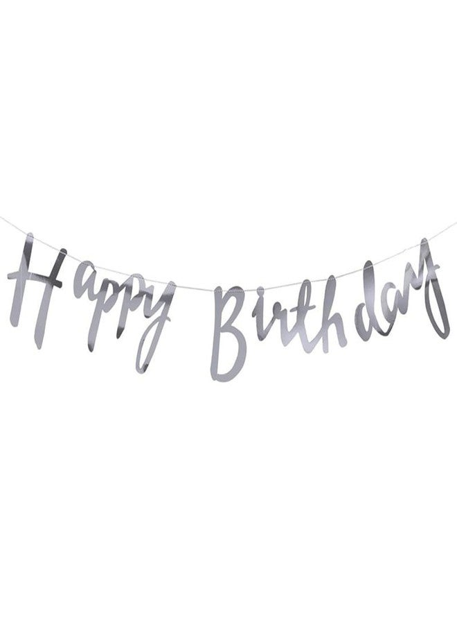 Just Party Cursive Happy Birthday Banner, Silver - Image 1