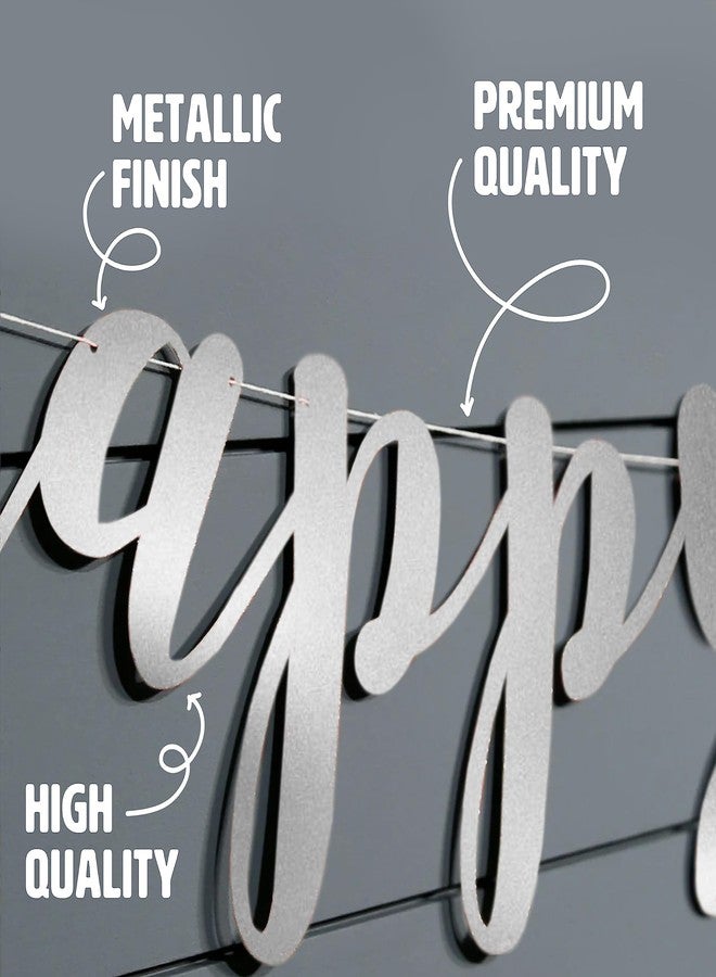 Just Party Cursive Happy Birthday Banner, Silver - Image 3