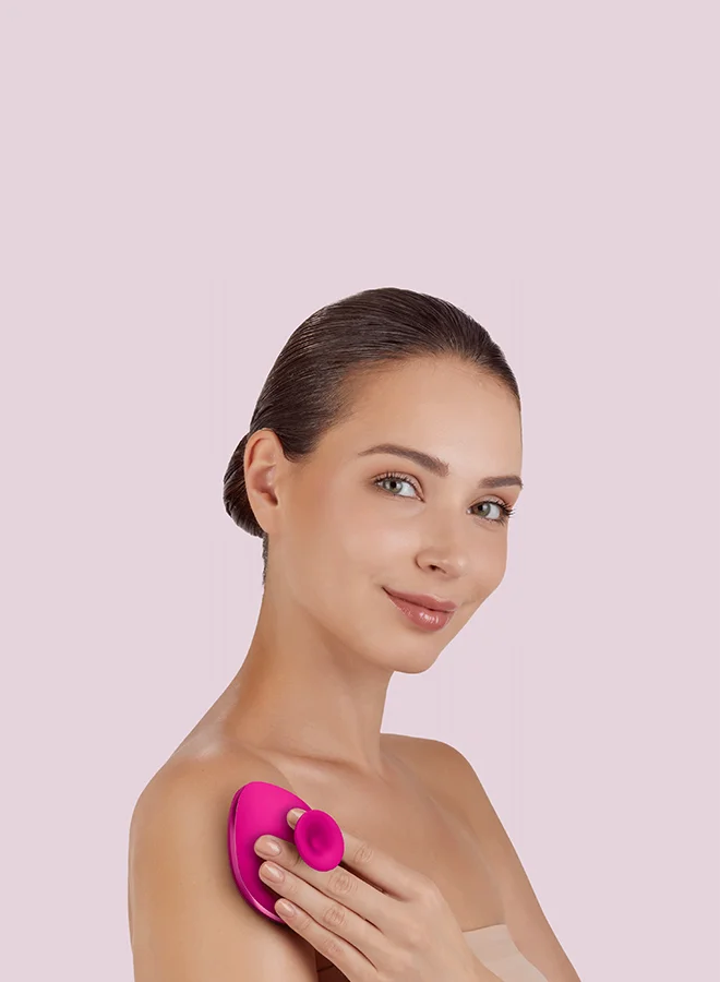 GESKE GESKE Body Brush | 4-in-1| Soft Silicone Body Cleansing Brush, Shower Scrubber | Gentle Exfoliating and Massage for All Skin Types | Two-Finger Handle Design & Suction Mount-Magenta