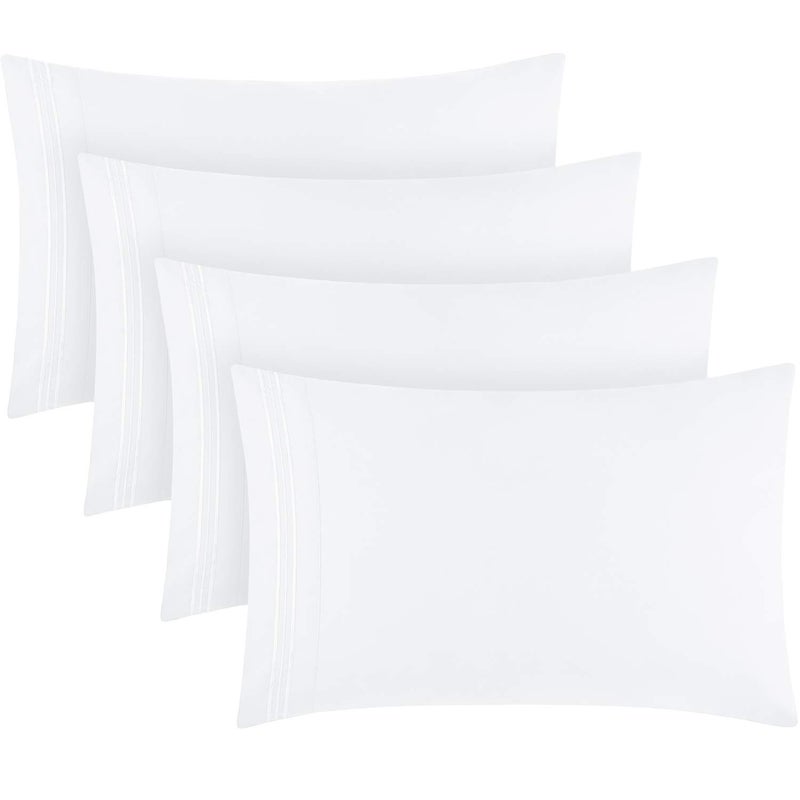 Mellanni Pillow Cases Set  4 PC Iconic Collection Pillowcases  Hotel Luxury Extra Soft Cooling Pillow Covers  Wrinkle Fade Stain Resistant StandardQueen 20 x 30 White