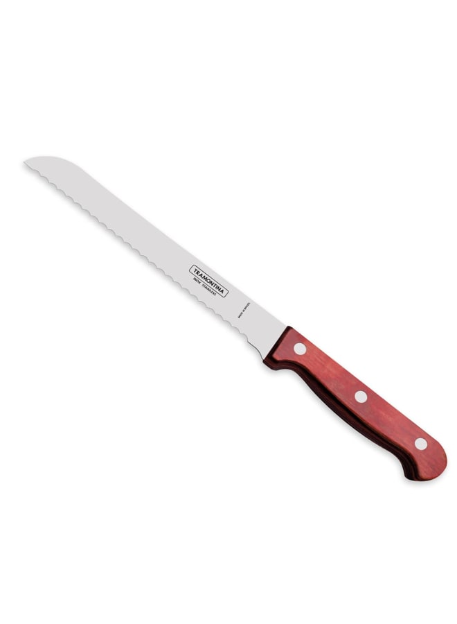 TRAMONTINA TRAMONTINA Polywood Stainless Steel Bread Knife, 7-Inch Blade, Durable Wooden Handle, Perfect for Slicing Bread, Cakes, and Pastries, Red Handle, Elegant Design, Kitchen Essential  - Image 1