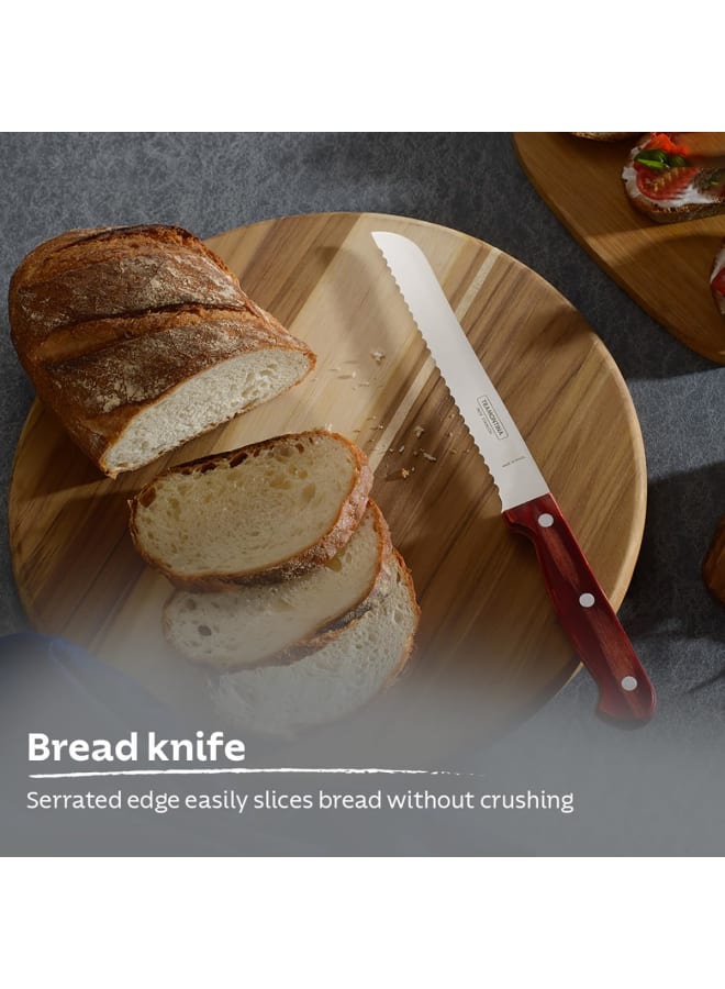 TRAMONTINA TRAMONTINA Polywood Stainless Steel Bread Knife, 7-Inch Blade, Durable Wooden Handle, Perfect for Slicing Bread, Cakes, and Pastries, Red Handle, Elegant Design, Kitchen Essential  - Image 2