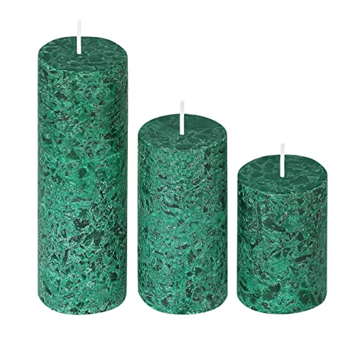 PROSPERRO LUMO By Parkash Candles Set Of 3 Fragrance Pillar Candles Marble Finish (Mogra Fragrance), Paraffin Wax - Sea Green - Mogra Fragrance - Image 4