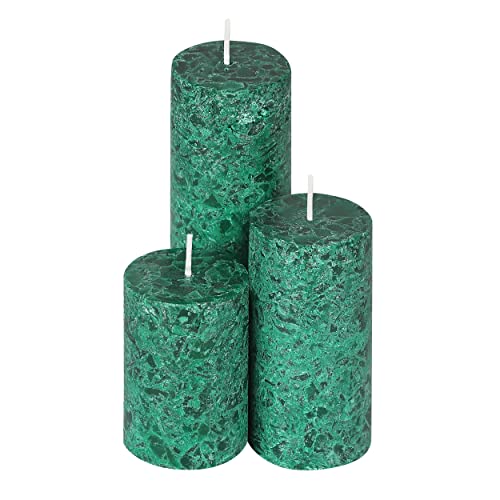 PROSPERRO LUMO By Parkash Candles Set Of 3 Fragrance Pillar Candles Marble Finish (Mogra Fragrance), Paraffin Wax - Sea Green - Mogra Fragrance - Image 2