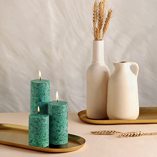 PROSPERRO LUMO By Parkash Candles Set Of 3 Fragrance Pillar Candles Marble Finish (Mogra Fragrance), Paraffin Wax - Sea Green - Mogra Fragrance - Image 1