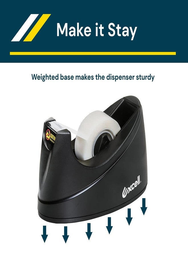Excell EX-116BK OFFICEPLUS Desk Tape Dispenser with Non-Skid Base, 3/4" Wide, 1" Core, Durable Plastic Tape Holder, Weighted Tape Dispenser for Desk, Easy Use w/One Hand 1 inch Tape Dispenser - 1 Pack - Image 3