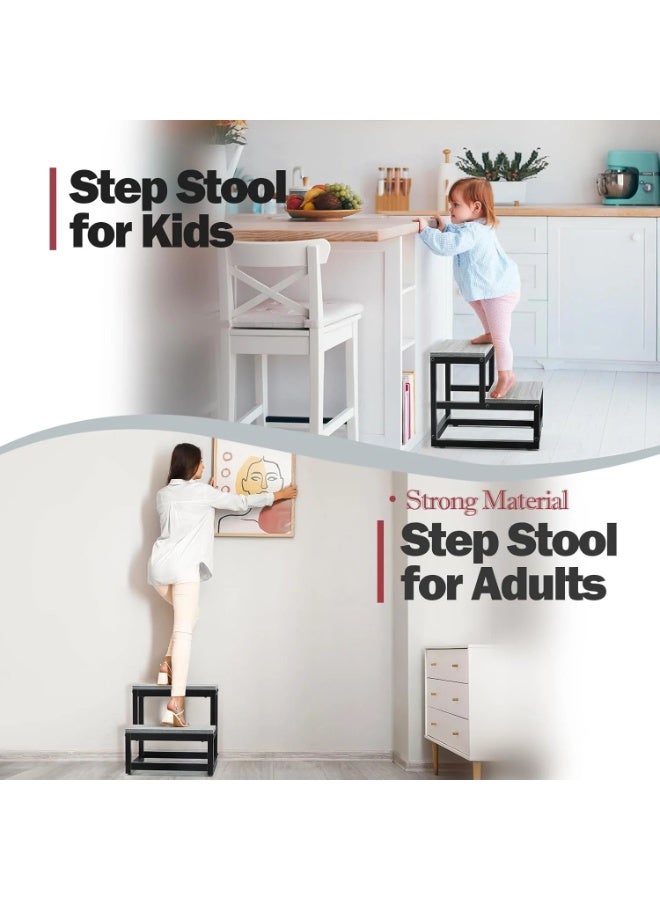 والالا مقاعد خشبية ذات درجتين للبالغين والأطفال، مقعد سرير متين، درجات سرير، مسند قدم معدني، وسادة معززة للمنزل، مسند قدم تحت المكتب للمنزل والمكتب - Image 4