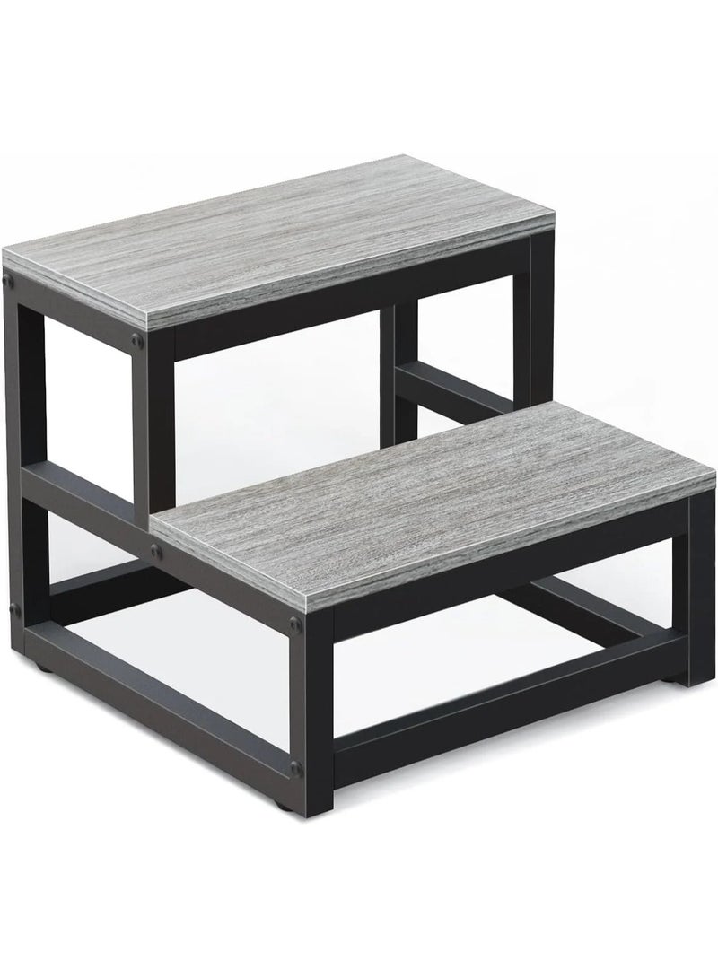 والالا مقاعد خشبية ذات درجتين للبالغين والأطفال، مقعد سرير متين، درجات سرير، مسند قدم معدني، وسادة معززة للمنزل، مسند قدم تحت المكتب للمنزل والمكتب - Image 1