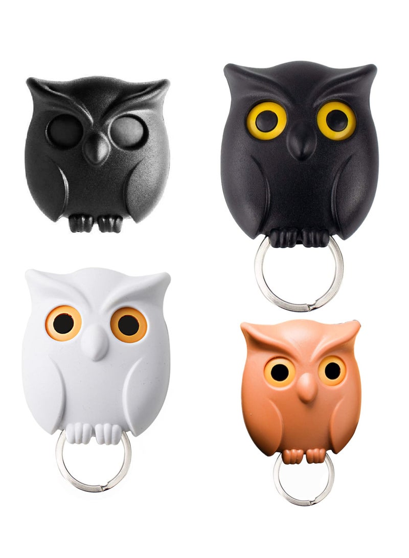 Cute Magnetic Owl Key Holder Set, 3 Pcs with Auto Open/Close Eyes, Easy Wall Mounting with Adhesive Tape  - Image 1