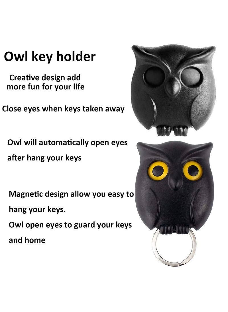 Cute Magnetic Owl Key Holder Set, 3 Pcs with Auto Open/Close Eyes, Easy Wall Mounting with Adhesive Tape  - Image 3