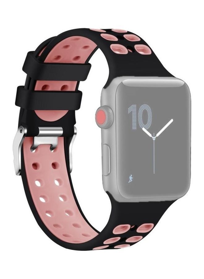 نيبمينينت سوار معصم بديل من السيليكون بلونين مزدوج الصدر لساعة أبل سيريس 7/6/SE/5/4/3/2/1 مقاس 42/44/45 مم أسود/ وردي - Image 1