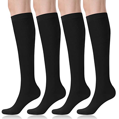 FITRELL 4 Pack Women's Knee High Socks Outdoor Sports Athletic Socks Casual Tube, Black - Image 1