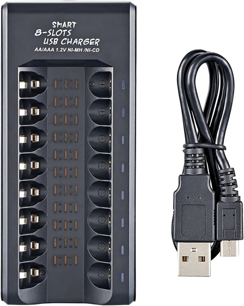 Eacam 8-Slot Smart Battery Charger for 1.2V Ni-MH AA/AAA Rechargeable Batteries USB Plug and Play Battery Charging Dock - Image 1