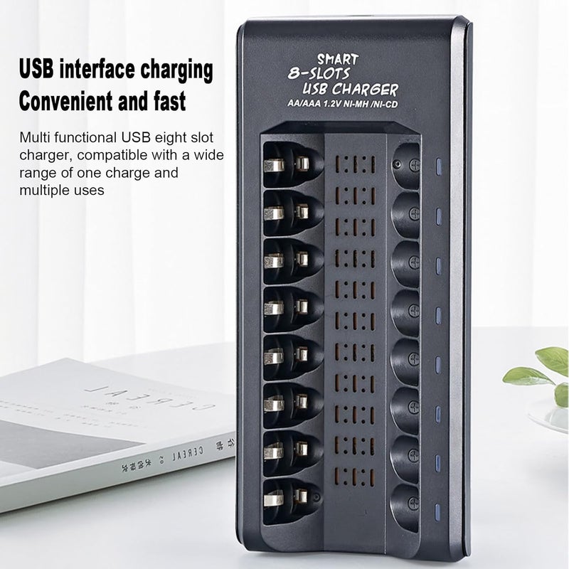 Eacam 8-Slot Smart Battery Charger for 1.2V Ni-MH AA/AAA Rechargeable Batteries USB Plug and Play Battery Charging Dock - Image 3