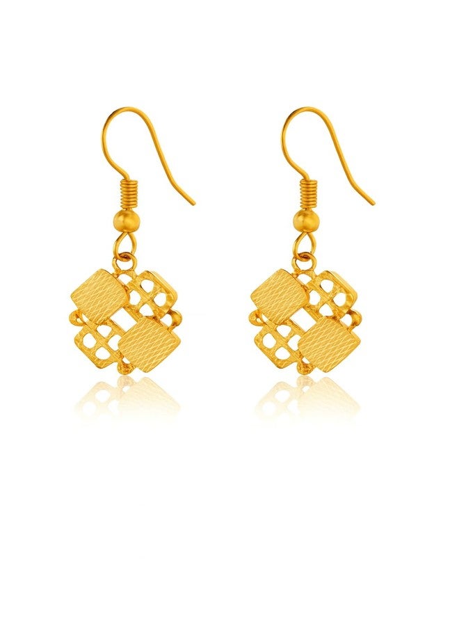 SHANKHRAJ MALL Geometric Gold-Plated Drop Dangle Earrings, Square Pattern Design, Fish Hook - Image 1