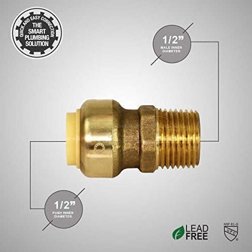 SUPPLYGIANT Pushlock UPMC12 1/2 Inch Long Push X Male Adapter for Push-Fit Fittings, Brass, Connects PEX, CPVC and Copper, 0.5 inch - Image 5