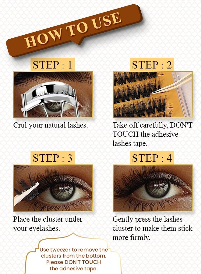 Kanza Pre Bond Type Lashes Kit with Tweezers Self Adhesive Eyelashes Eyelash Clusters Kit, False Eyelashes D Curl Pre Glued Lash Clusters Wispy Lashes Cluster Kit Lash Clusters for Beginners and Salon use Press On DIY Lash Extension Kit Falselashes 10-16mm Size 100 Pcs - Image 3