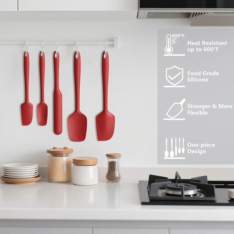 Coukre Silicone Spatula Set of 5,High Heat Resistant, Food Grade Silicone, Upgraded Extended Reinforced Handle,Dishwasher Safe, for Baking, Cooking (Pure Red, Solid color) - Image 5