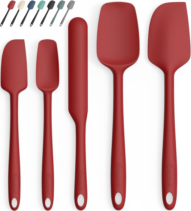 Coukre Silicone Spatula Set of 5,High Heat Resistant, Food Grade Silicone, Upgraded Extended Reinforced Handle,Dishwasher Safe, for Baking, Cooking (Pure Red, Solid color) - Image 1