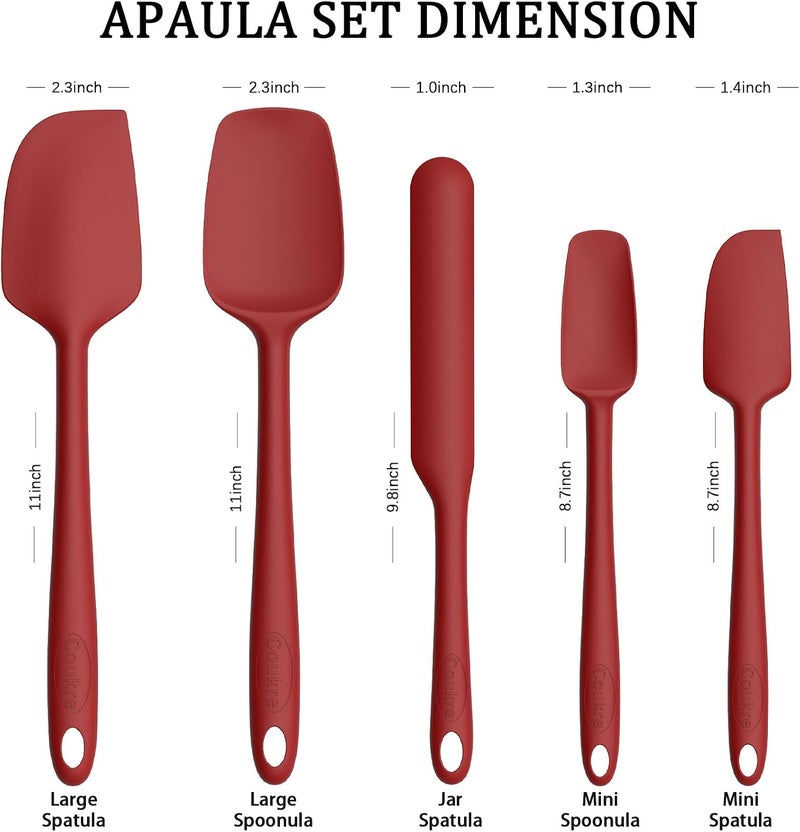 Coukre Silicone Spatula Set of 5,High Heat Resistant, Food Grade Silicone, Upgraded Extended Reinforced Handle,Dishwasher Safe, for Baking, Cooking (Pure Red, Solid color) - Image 4