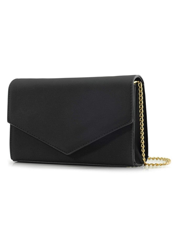 Hoxis Minimalist Evening Envelope Clutch Chain Shoulder Bag Women Faux Leather Suede Purse (Black) - Image 1
