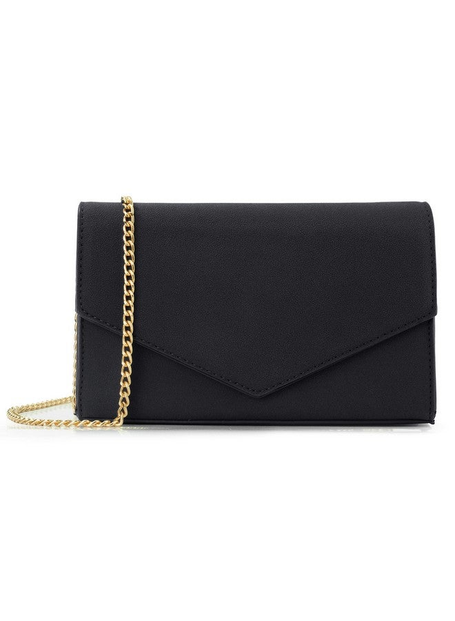 Hoxis Minimalist Evening Envelope Clutch Chain Shoulder Bag Women Faux Leather Suede Purse (Black) - Image 2