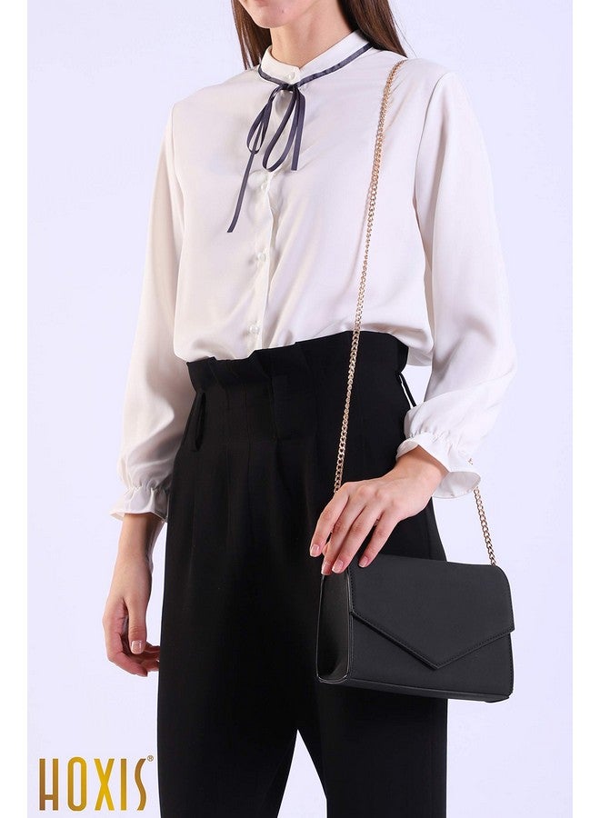 Hoxis Minimalist Evening Envelope Clutch Chain Shoulder Bag Women Faux Leather Suede Purse (Black) - Image 3