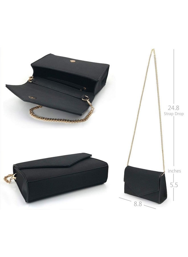 Hoxis Minimalist Evening Envelope Clutch Chain Shoulder Bag Women Faux Leather Suede Purse (Black) - Image 5