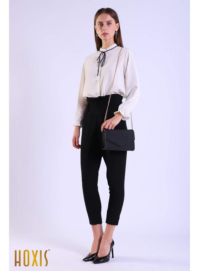 Hoxis Minimalist Evening Envelope Clutch Chain Shoulder Bag Women Faux Leather Suede Purse (Black) - Image 4