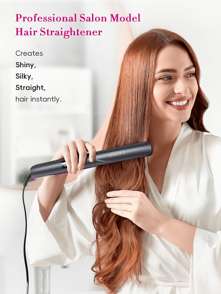 LANDOT Flat Iron Hair Straightener 1-inch: Straightener and Curler 2 in 1 - Professional Ceramic Straightening Curling Iron for Straighten Curl Wave Hair - Dual Voltage 12 Digital Heat Settings - Image 3