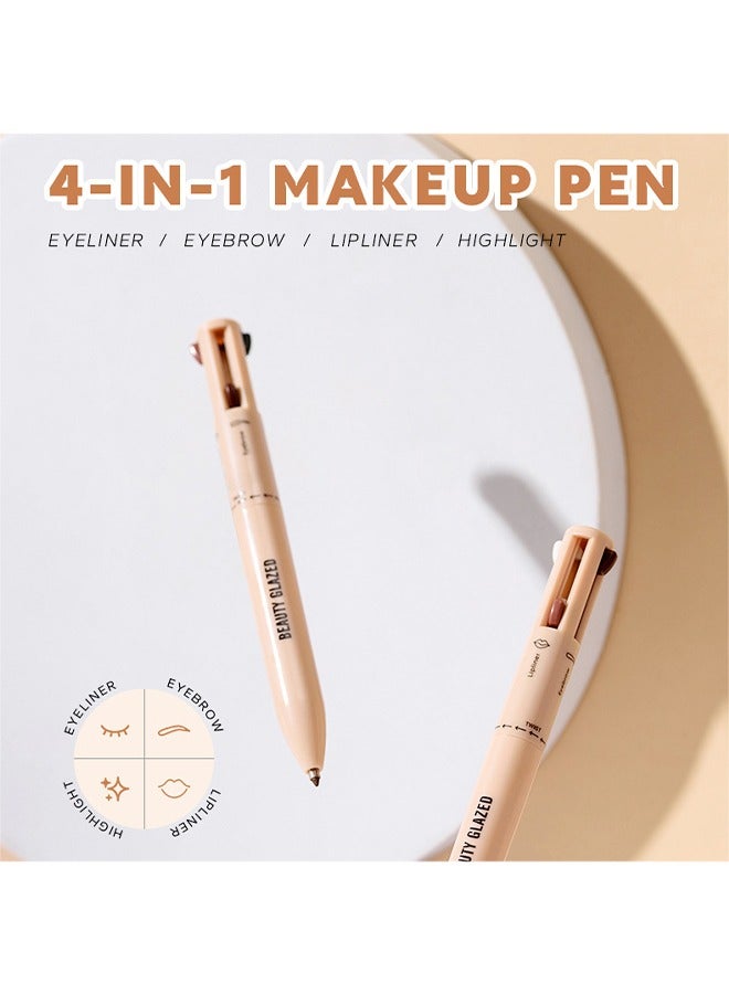 بيوتي جلازد قلم مكياج 4 في 1 ، قلم حواجب ، كحل ، محدد شفاه & هايلايتر - مجموعة مستحضرات تجميل محمولة ، مناسبة للسفر #102  - Image 3